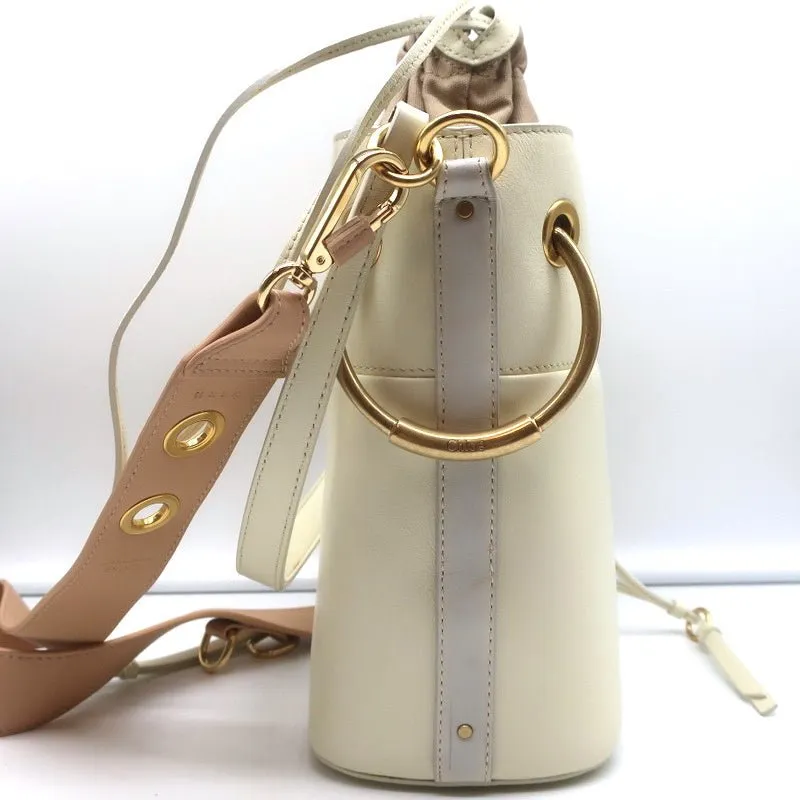 Chloe Roy Bucket Bag Cream Leather Small Crossbody Shoulder Bag