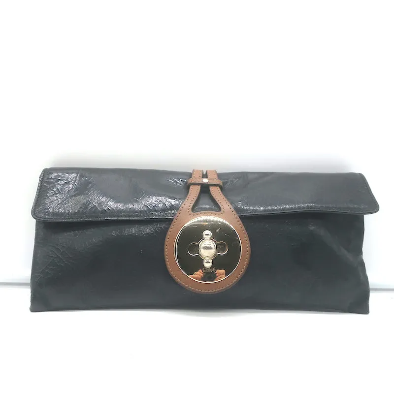 Chloe Turn Lock Clutch Black Patent & Brown Leather Bag