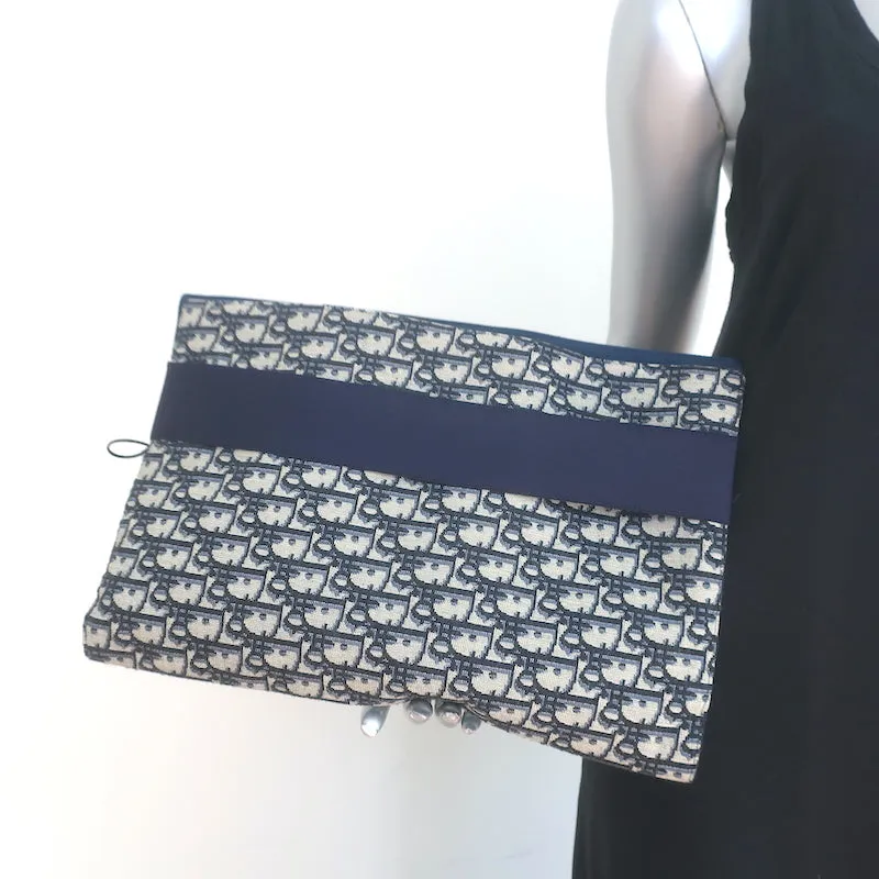 Christian Dior Oblique Kit Voyage Travel Bag Ecru/Navy Clutch Unisex NEW