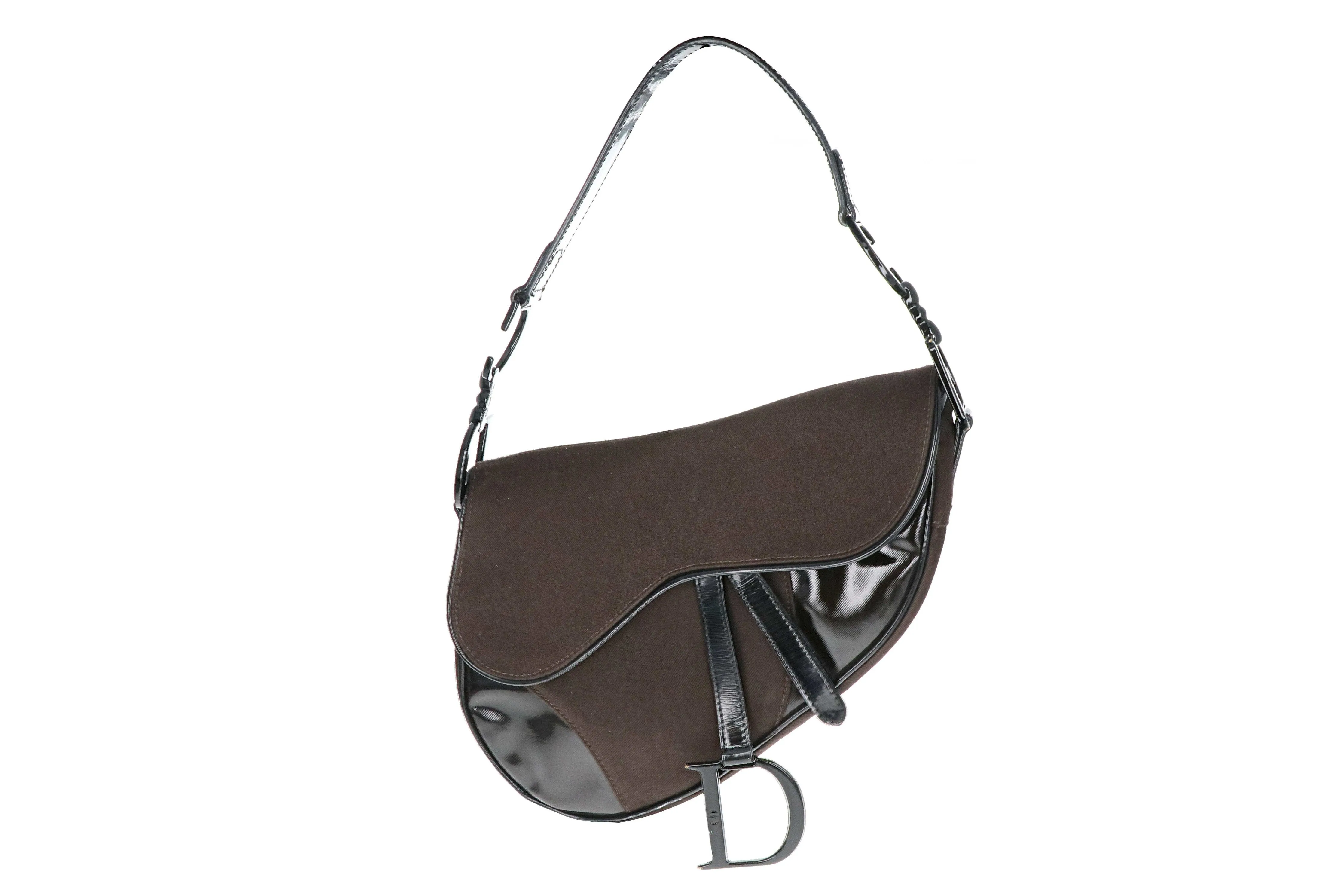 Christian Dior Patent-Trimmed Saddle Bag