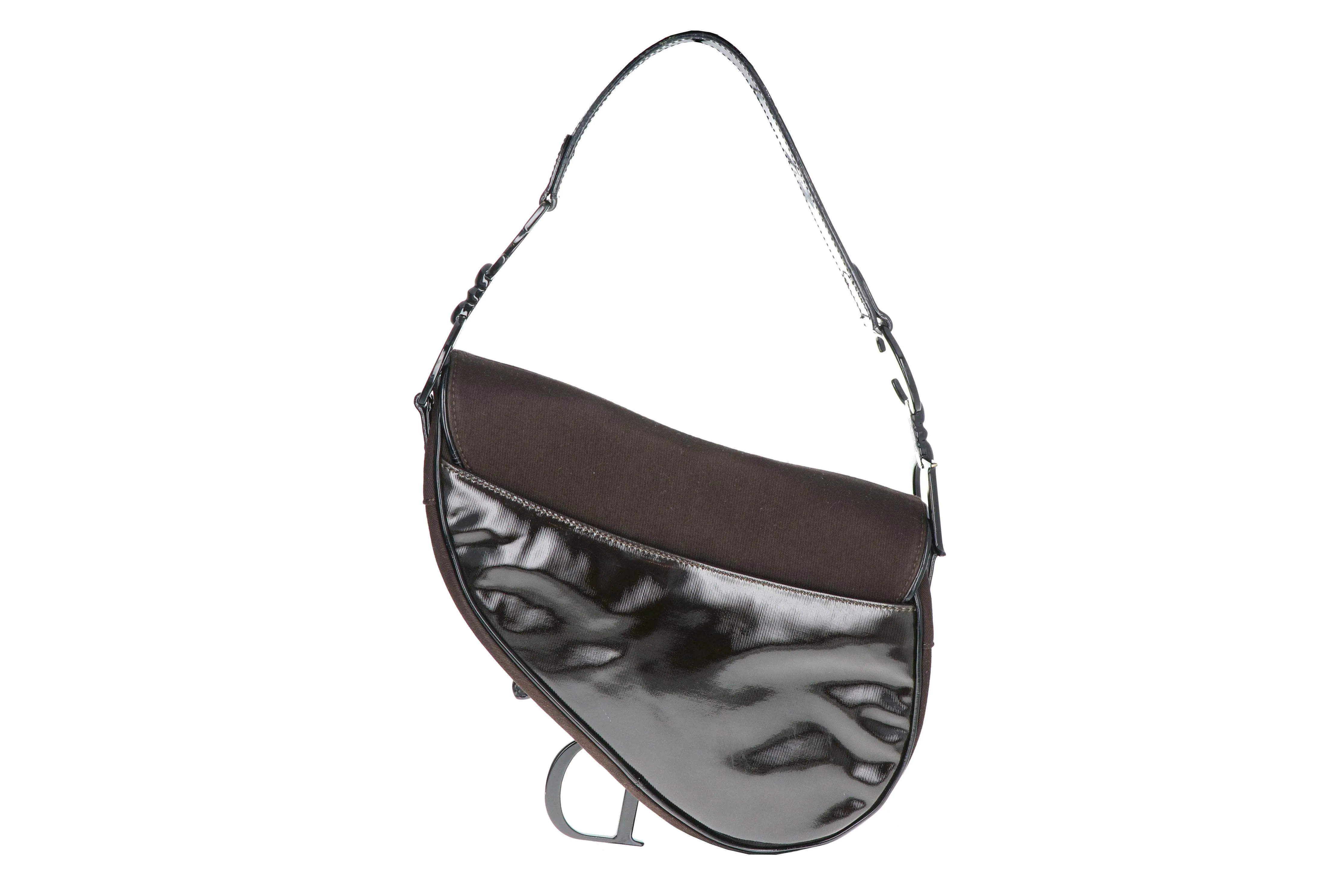 Christian Dior Patent-Trimmed Saddle Bag