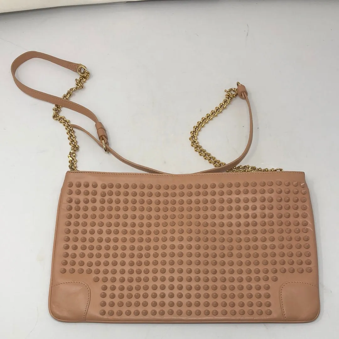 Christian Louboutin beige leather studded top zip clutch/crossbody bag