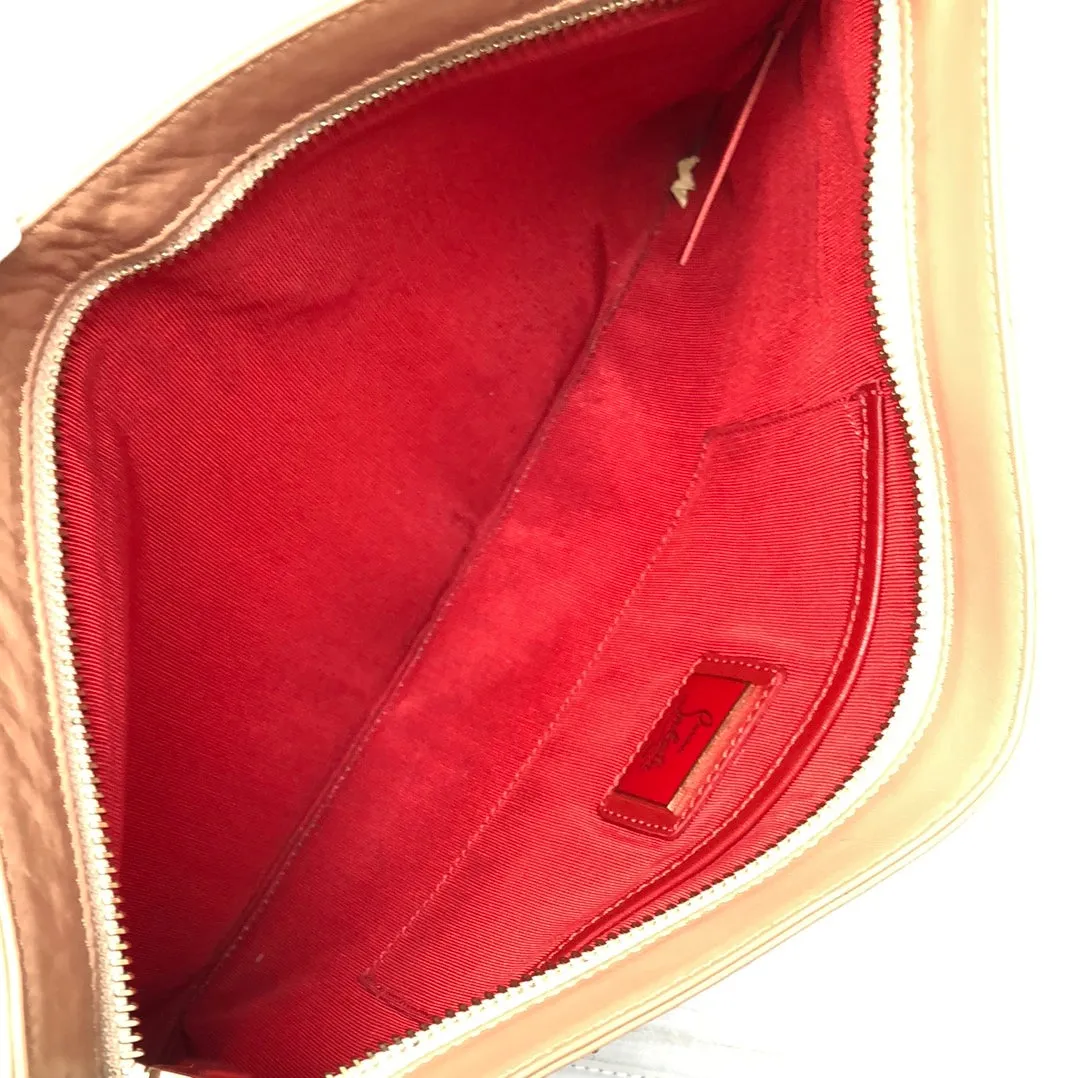 Christian Louboutin beige leather studded top zip clutch/crossbody bag