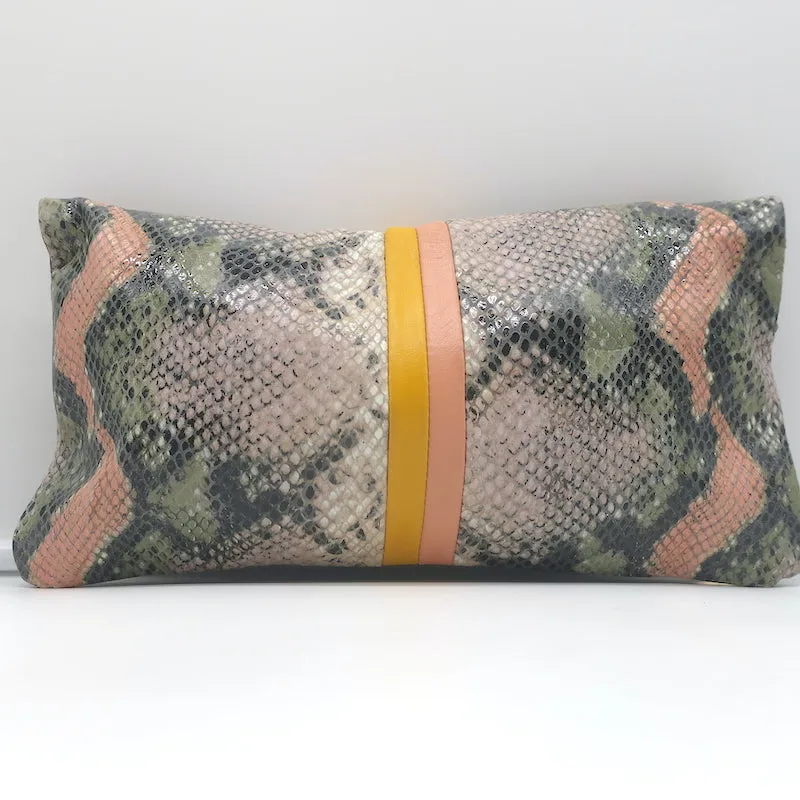 Clare V. Stripe Foldover Clutch Sage/Pink Snake-Embossed Leather