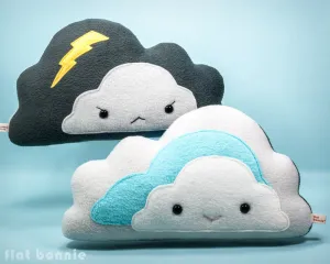 Cloud reversible plush pillow - Handmade happy / stormy cloud