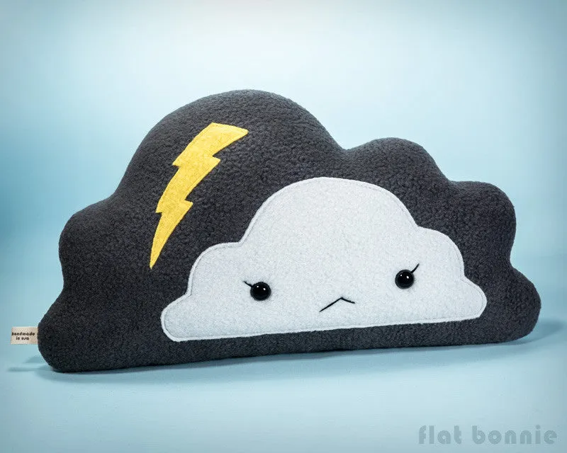 Cloud reversible plush pillow - Handmade happy / stormy cloud