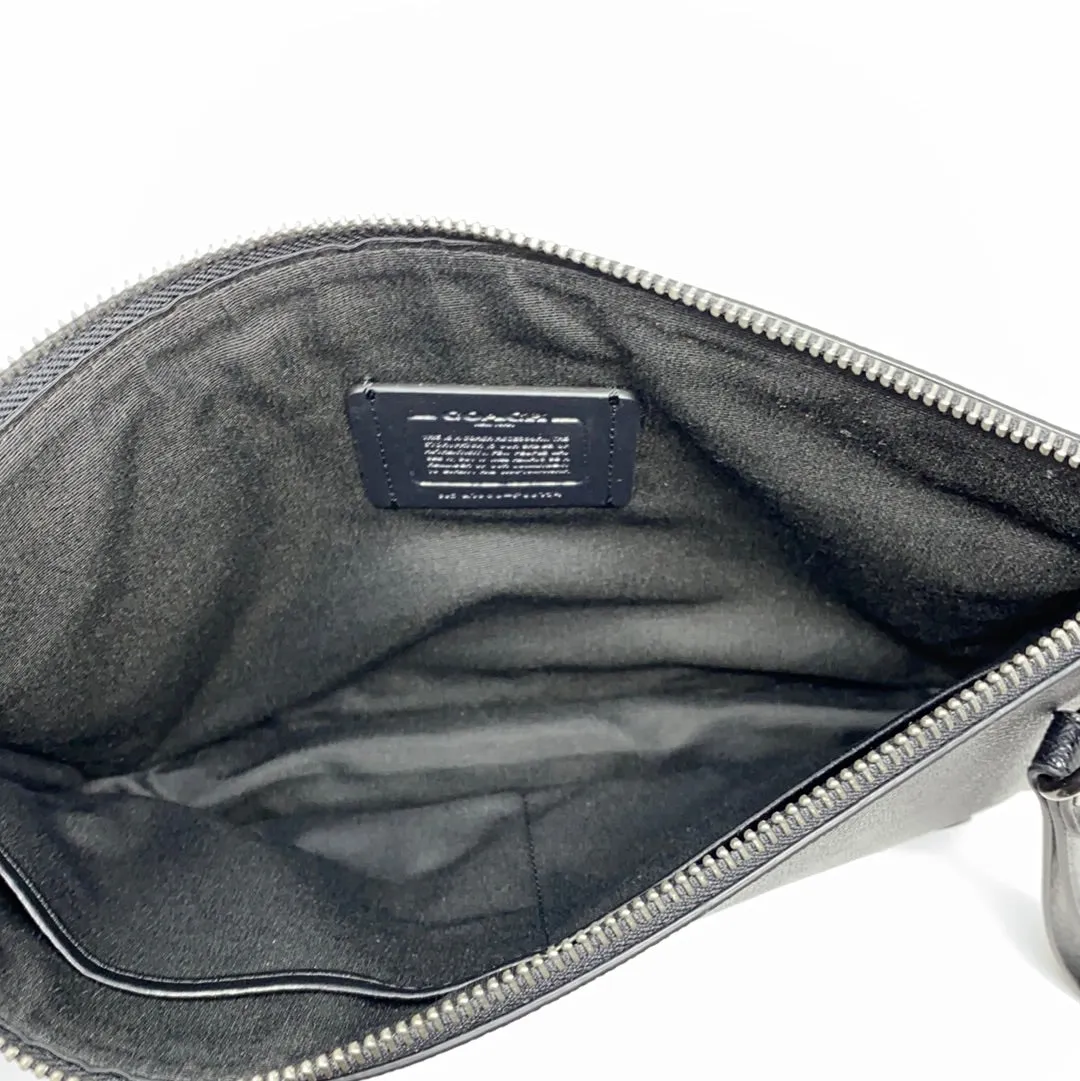 Coach Black Leather Top Zip Large Wristlet