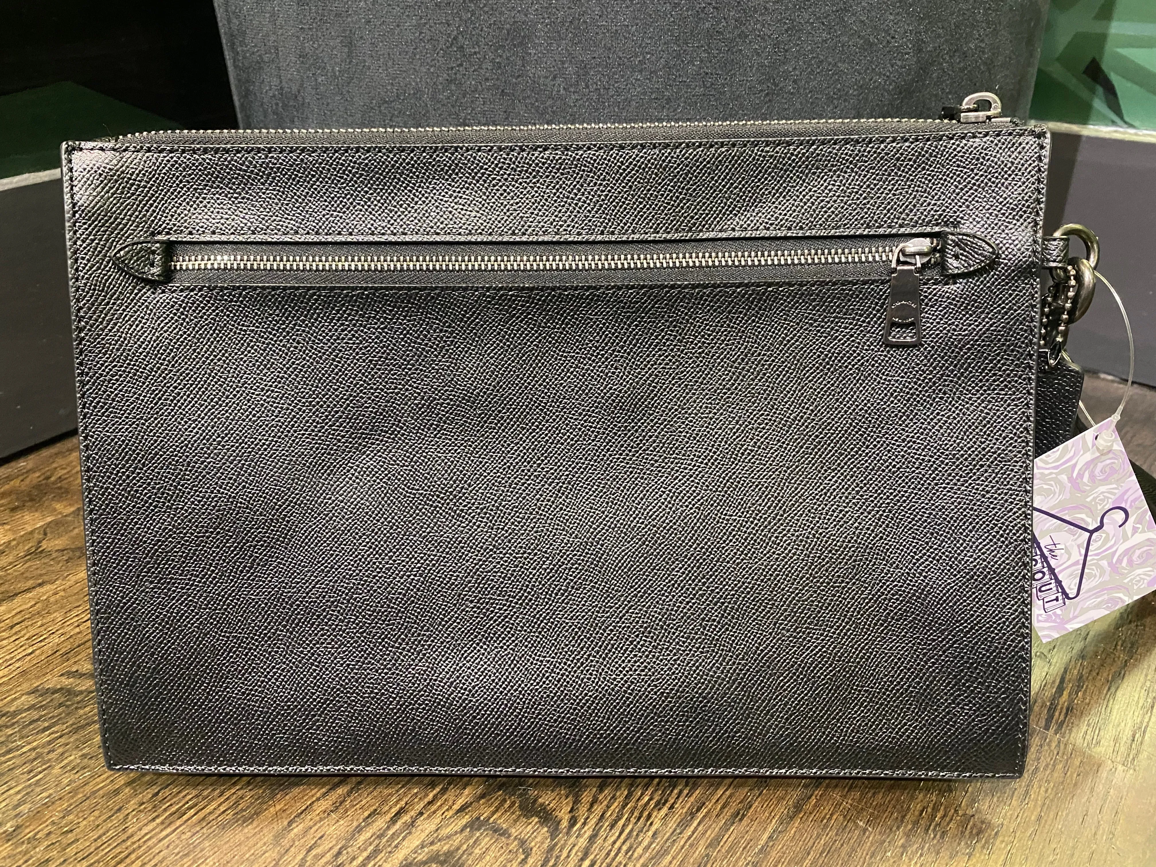Coach Black Leather Top Zip Large Wristlet