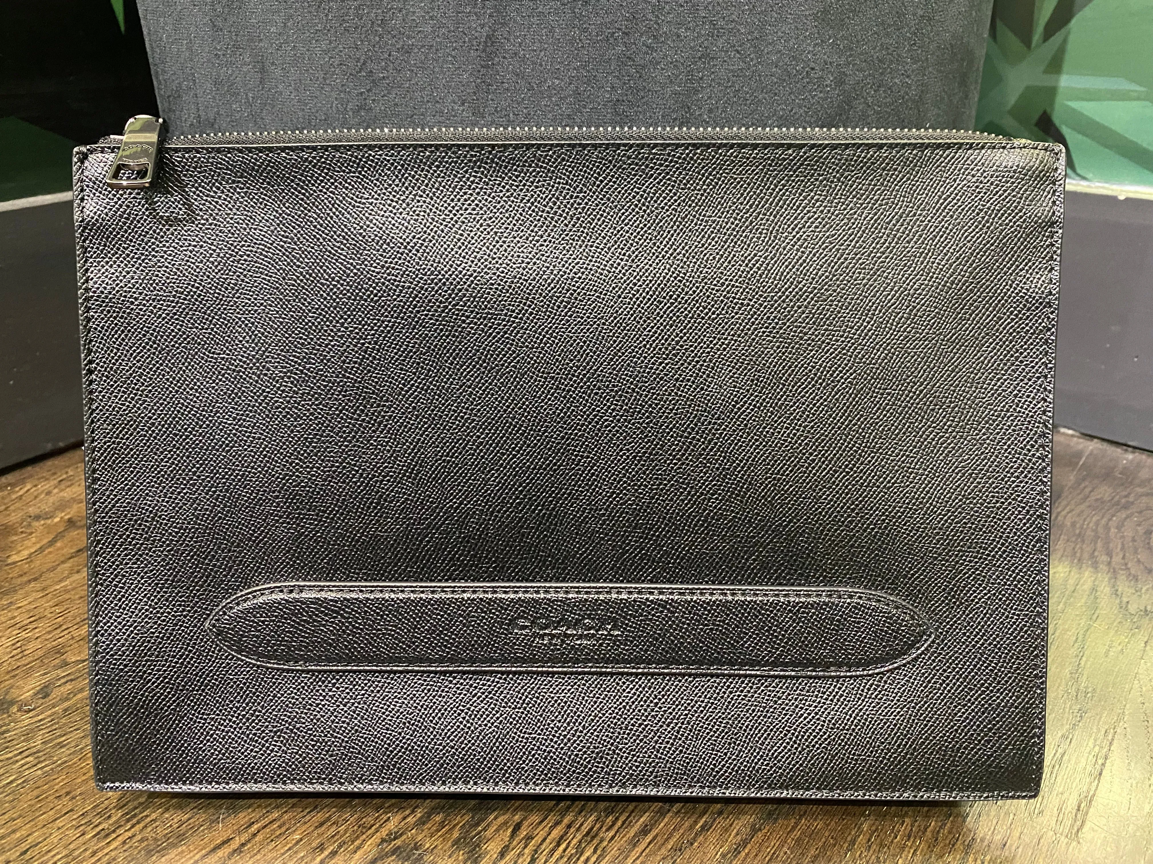 Coach Black Leather Top Zip Large Wristlet