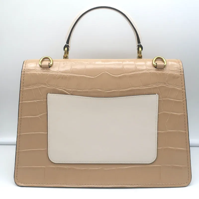 COACH Parker 32 Top Handle Bag Beechwood/Cream Croc-Embossed Leather