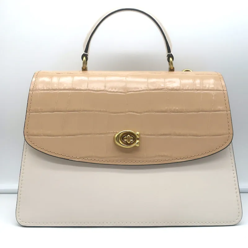 COACH Parker 32 Top Handle Bag Beechwood/Cream Croc-Embossed Leather