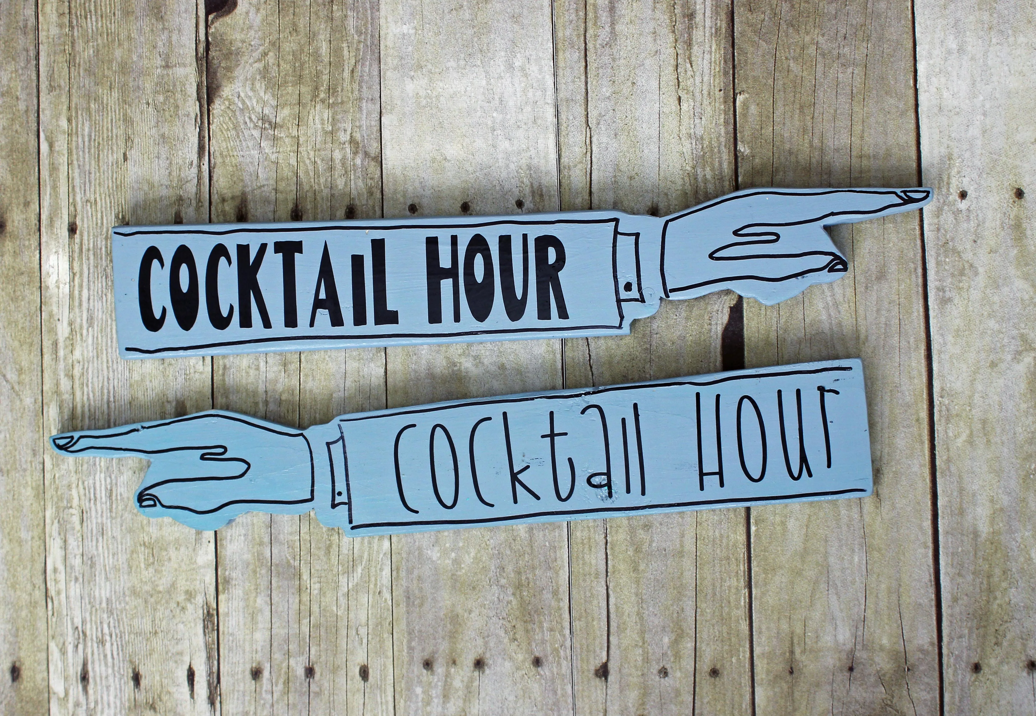 cocktail hour wooden pointy sign