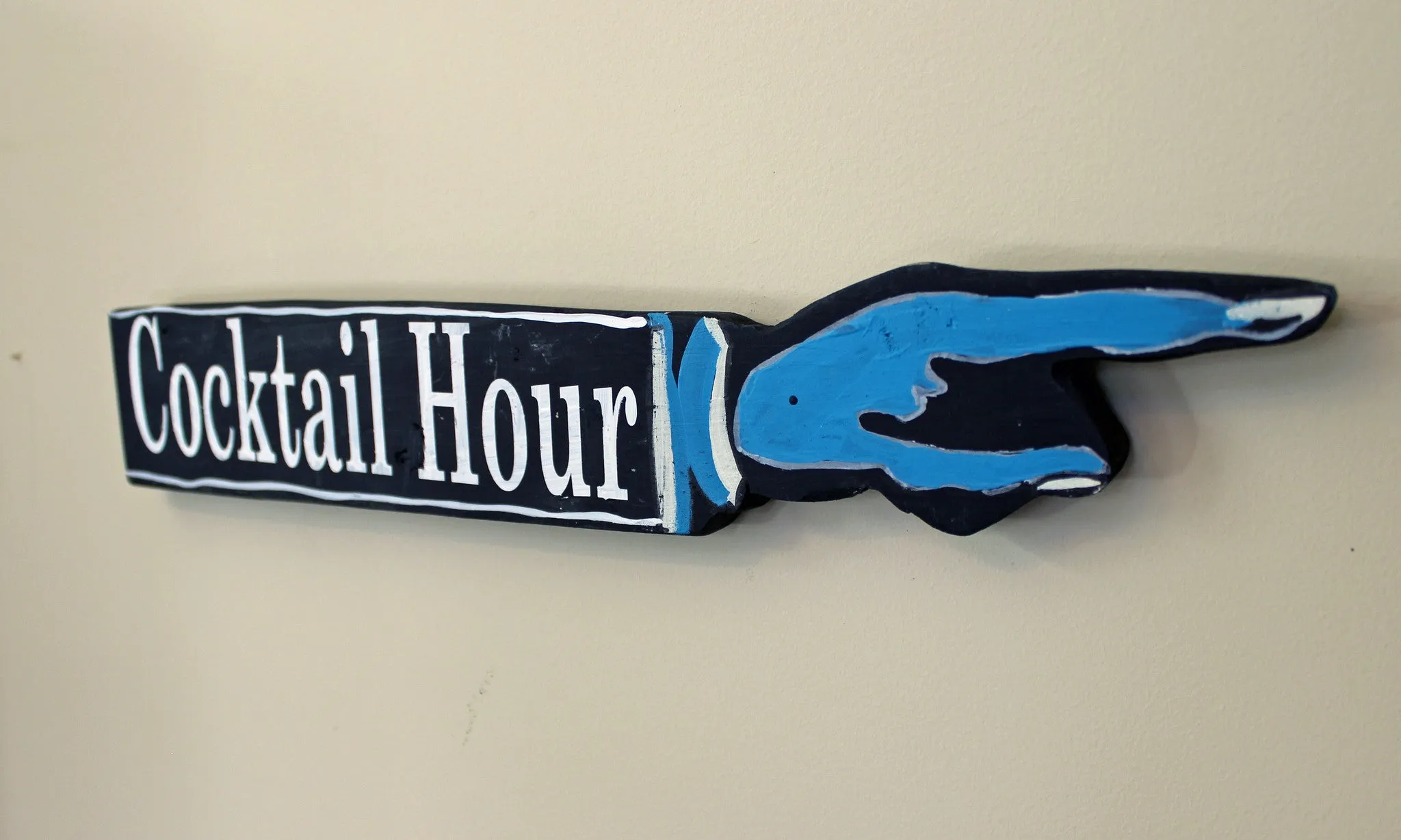 cocktail hour wooden pointy sign