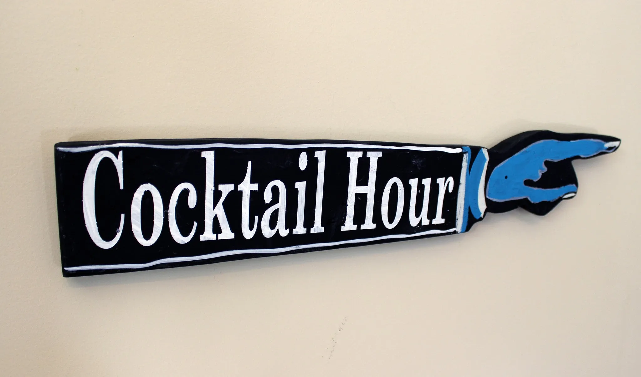 cocktail hour wooden pointy sign