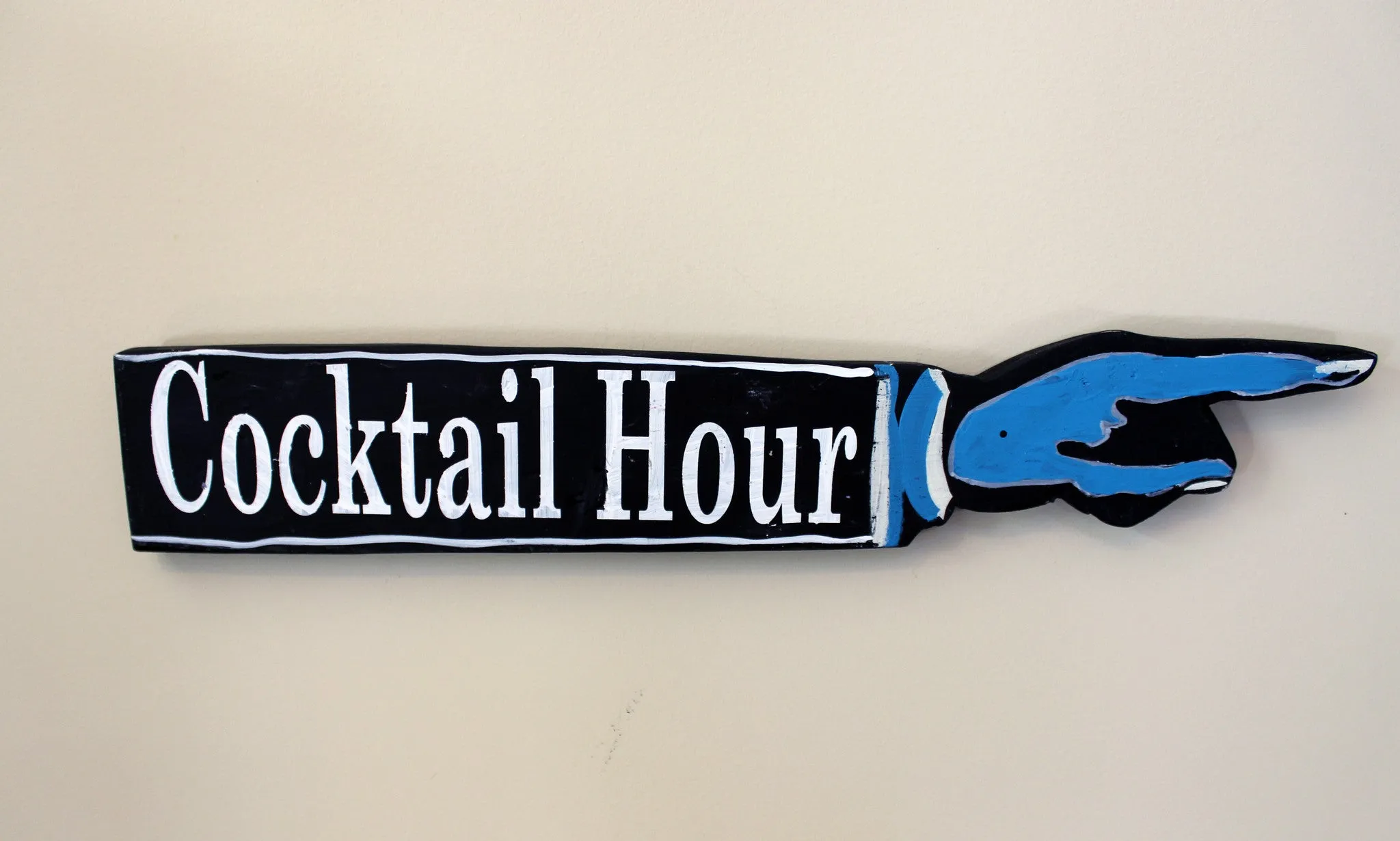 cocktail hour wooden pointy sign