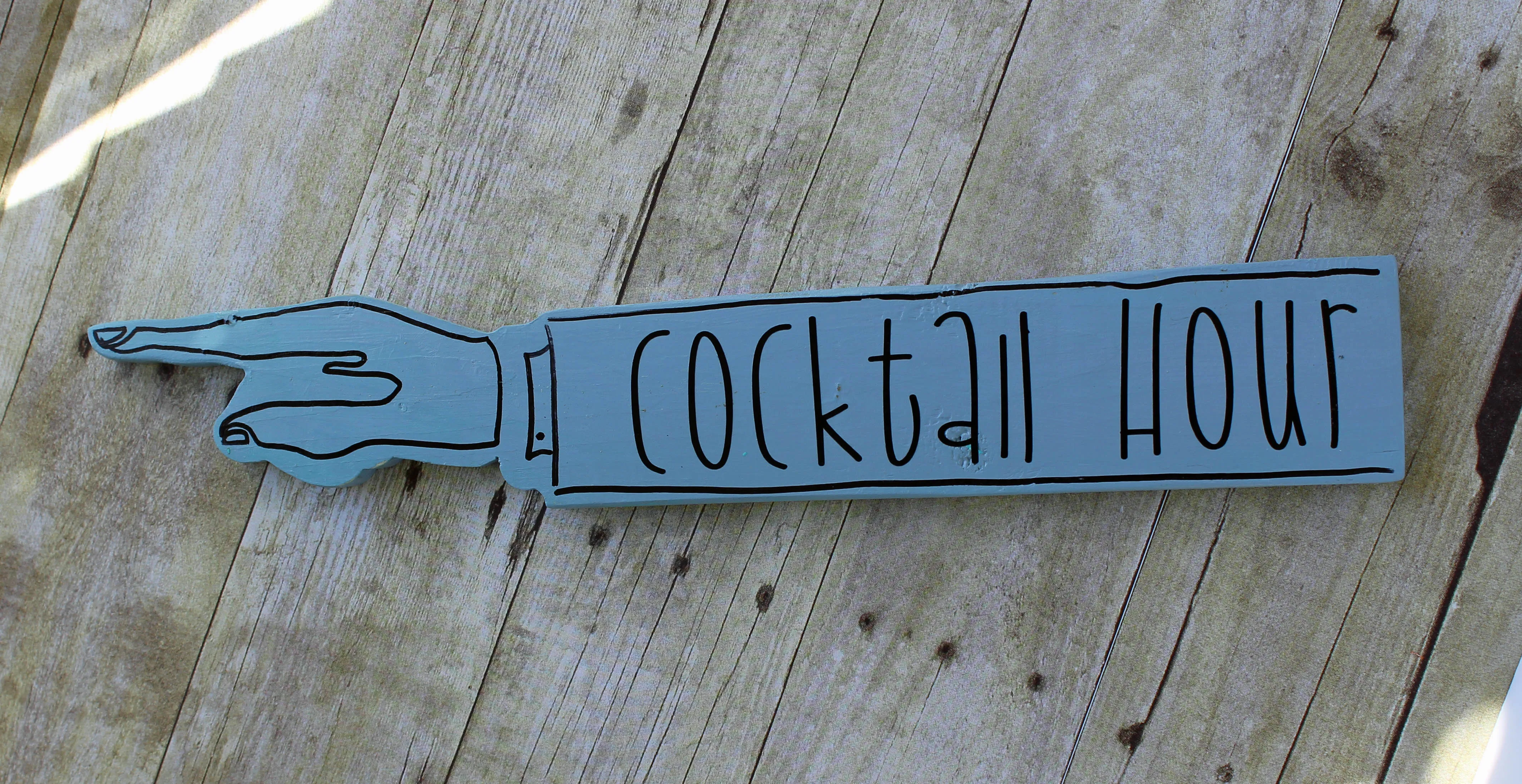 cocktail hour wooden pointy sign