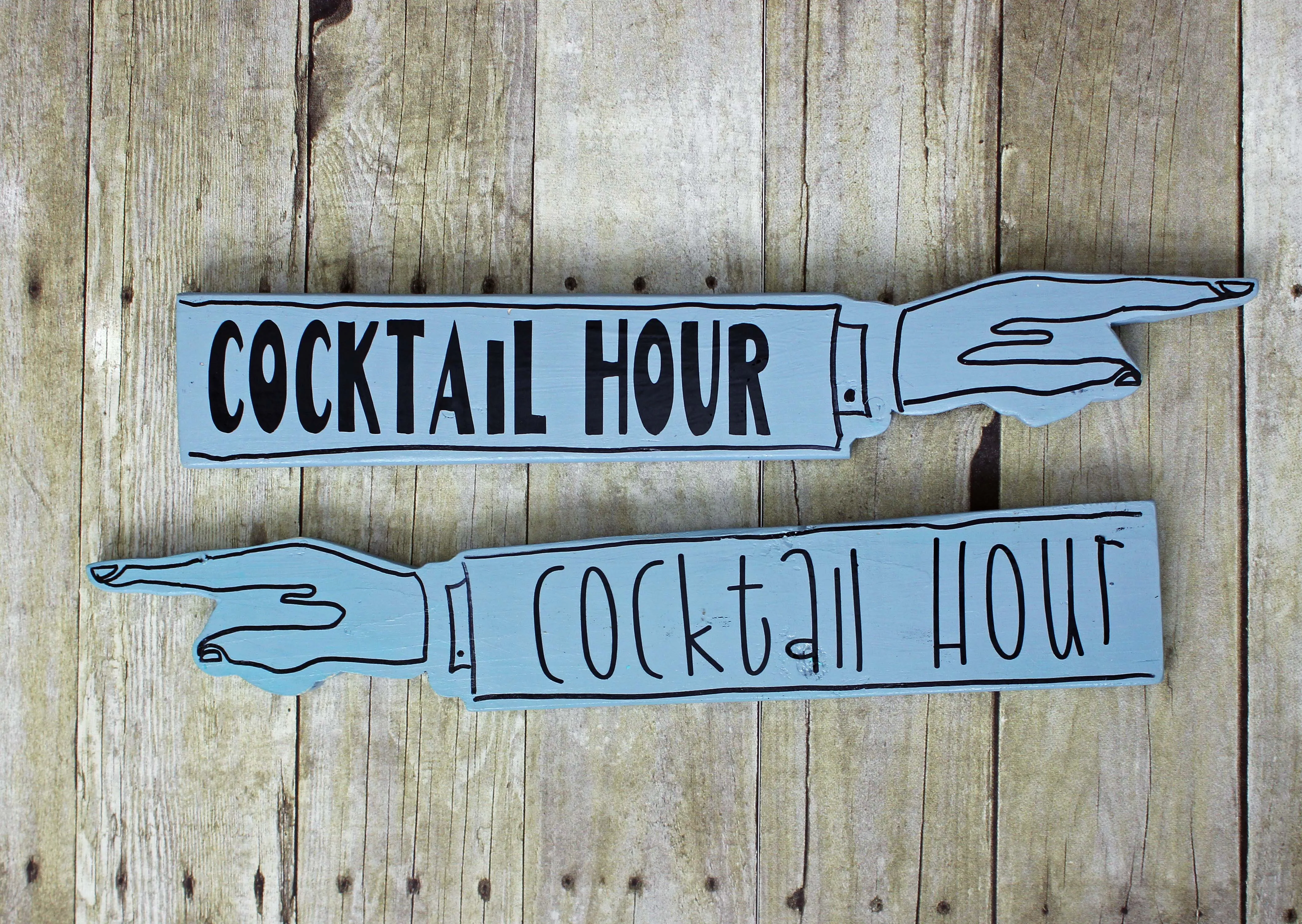 cocktail hour wooden pointy sign