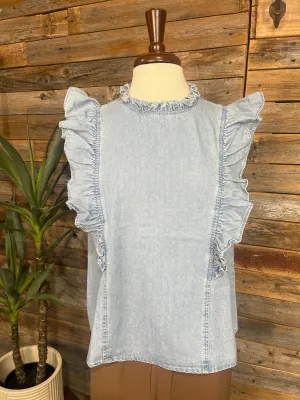Codi Ruffle Edge Mock Neck Top