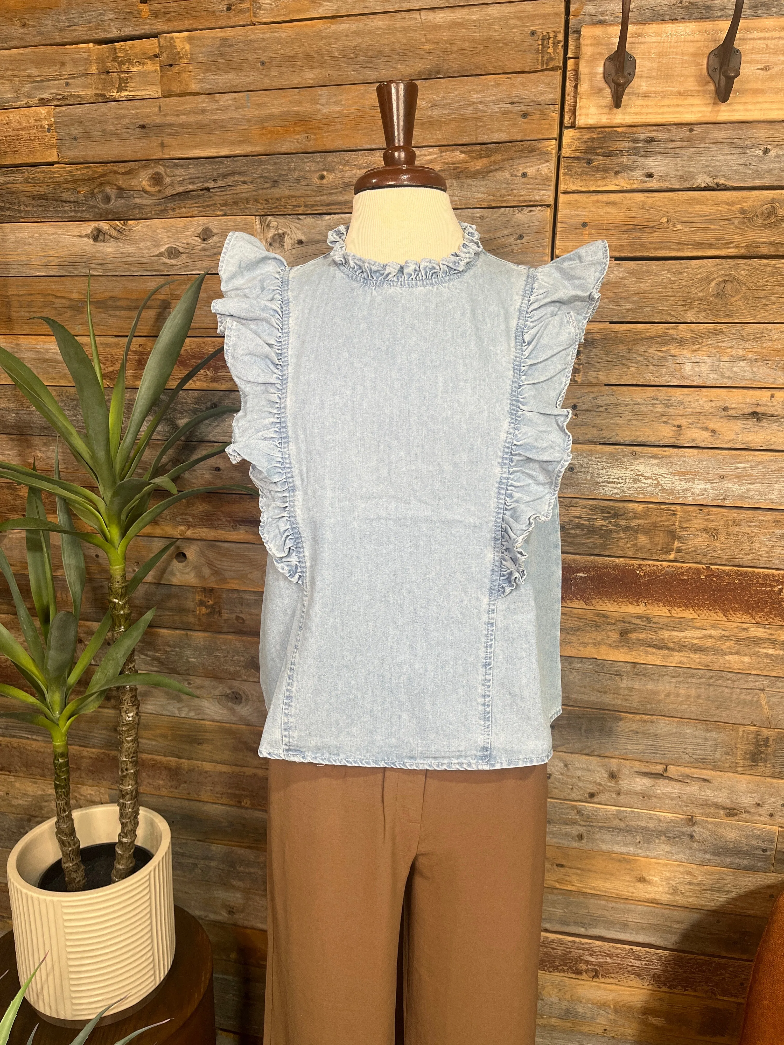 Codi Ruffle Edge Mock Neck Top