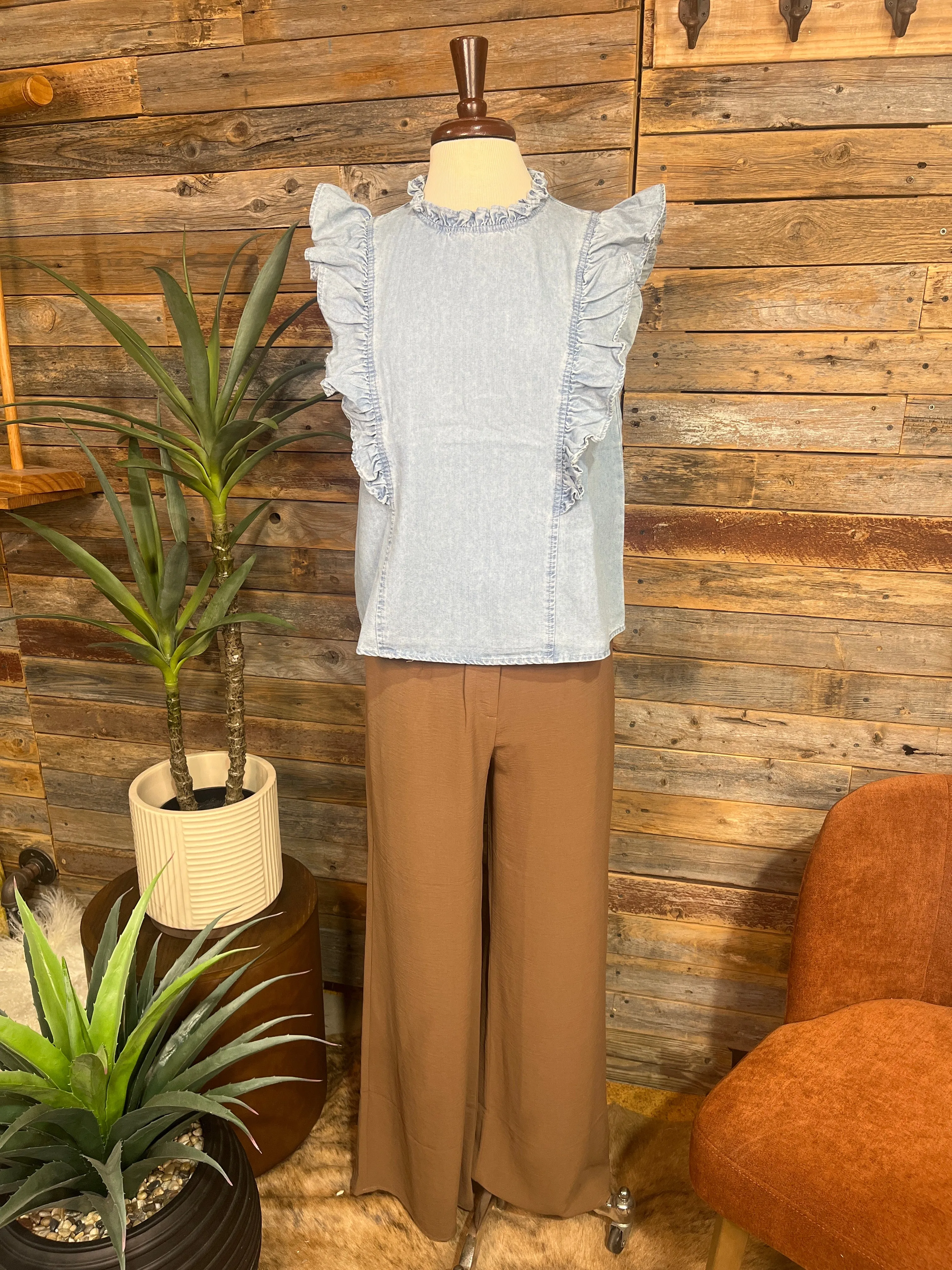 Codi Ruffle Edge Mock Neck Top