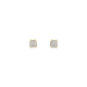 Concave Square Dome Diamond Stud Earrings (10K)