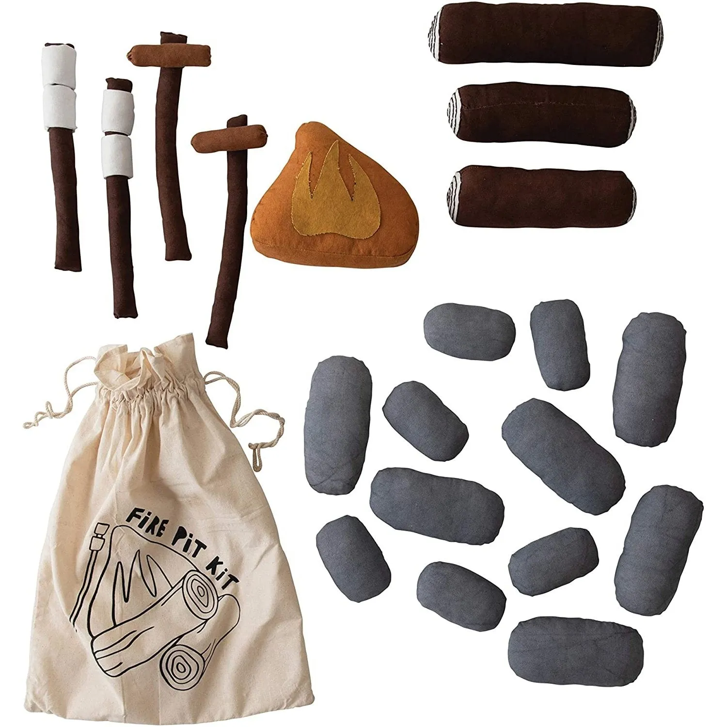 Creative Co-Op Handmade Canvas Fire Pit Kit with Embroidery, Set of 20 Pieces in Drawstring Bag