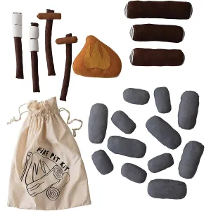 Creative Co-Op Handmade Canvas Fire Pit Kit with Embroidery, Set of 20 Pieces in Drawstring Bag