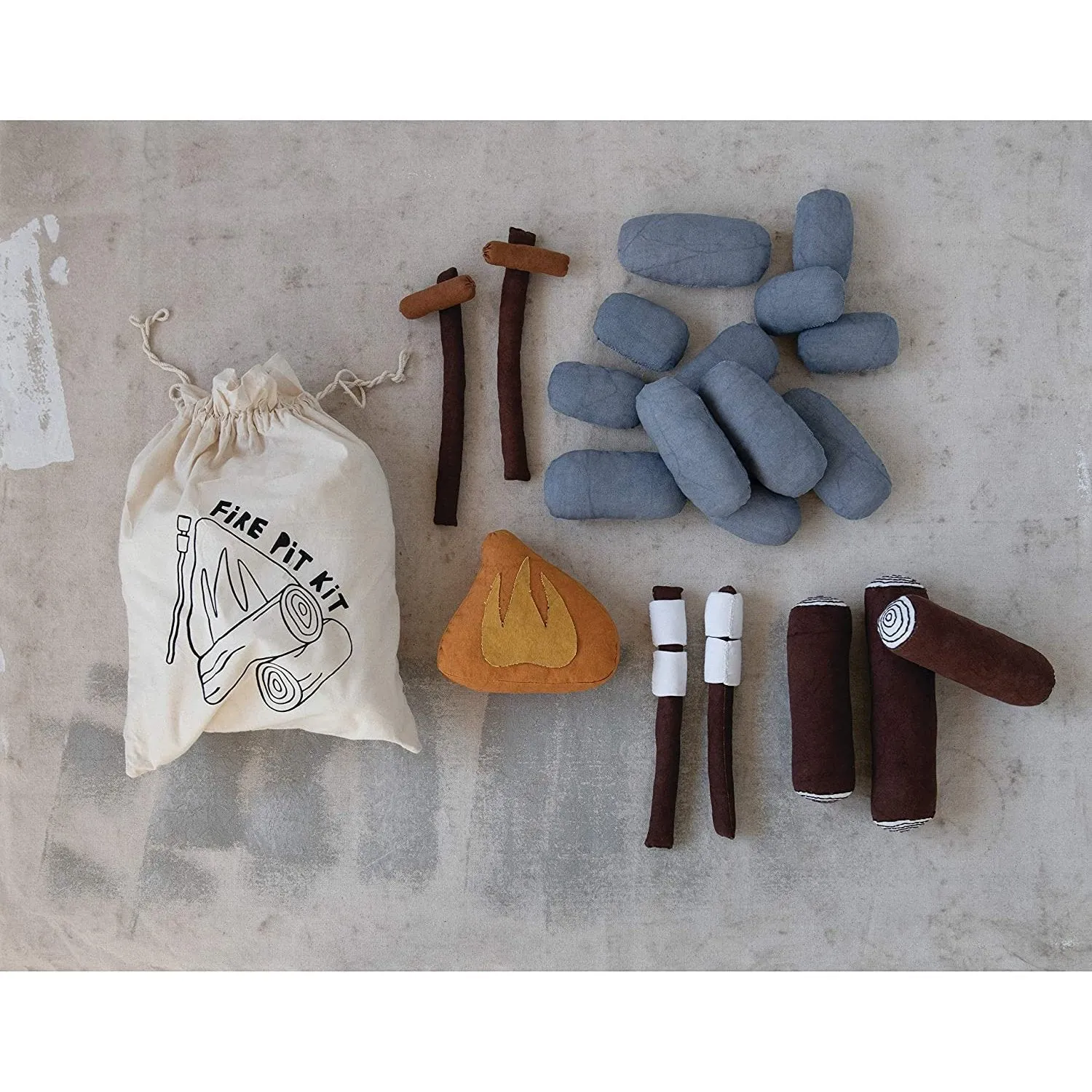 Creative Co-Op Handmade Canvas Fire Pit Kit with Embroidery, Set of 20 Pieces in Drawstring Bag