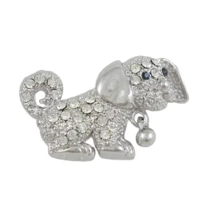 Crystal Puppy Dog with Silver Ball Brooch Pin - PRD212