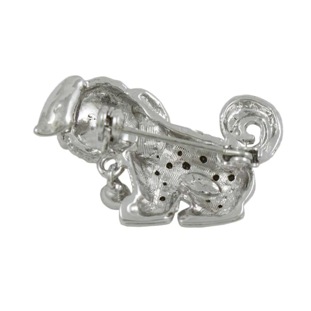 Crystal Puppy Dog with Silver Ball Brooch Pin - PRD212