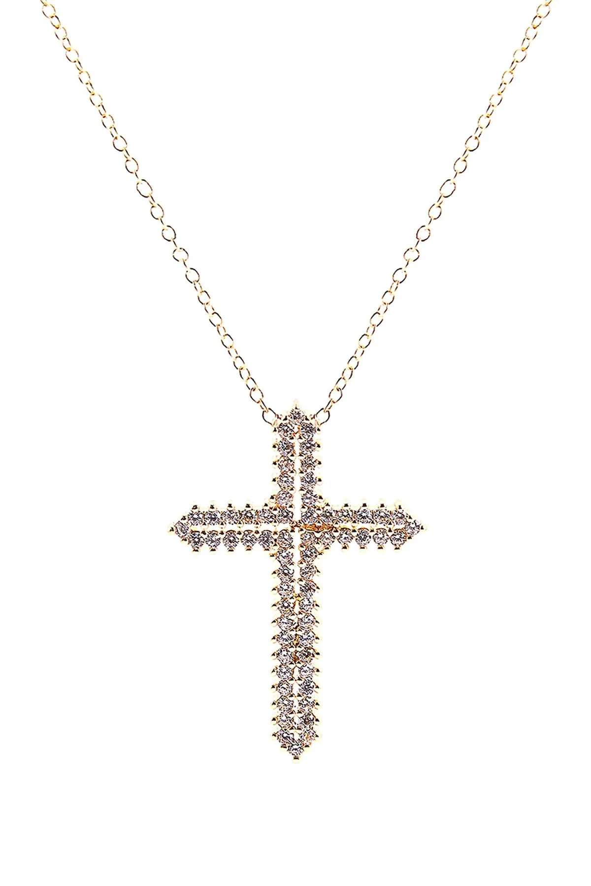 CUBIC ZIRCONIA POINTY CROSS PENDANT NECKLACE