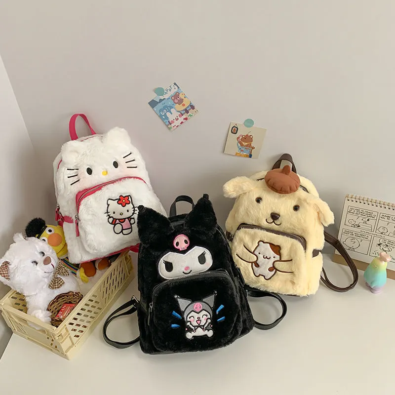 Cute Cartoon Female Sweet Kitten Plush Backpacks
