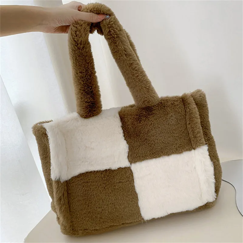Cute Contrast Color Shearling Handbags For Women