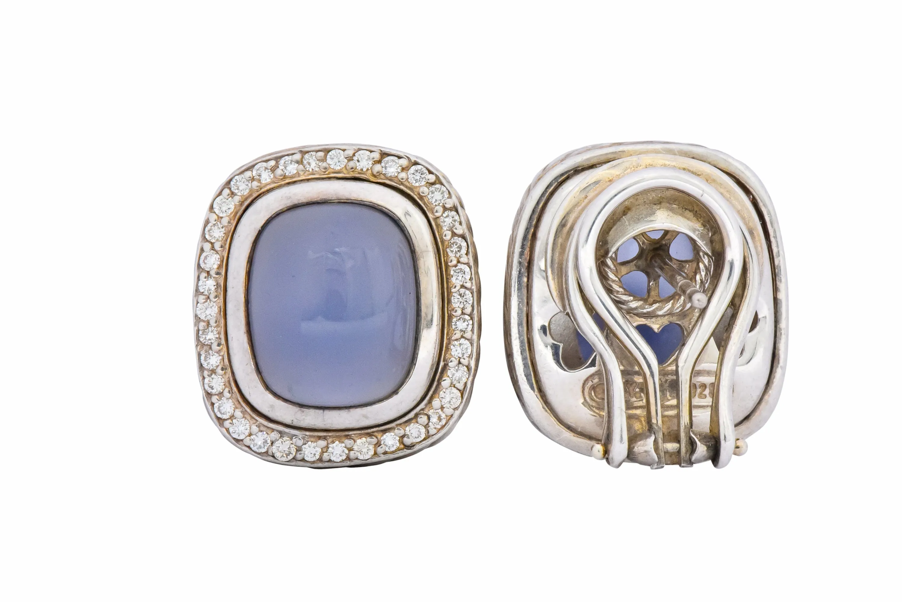 David Yurman Chalcedony 0.70 CTW Diamond Sterling Silver Earrings