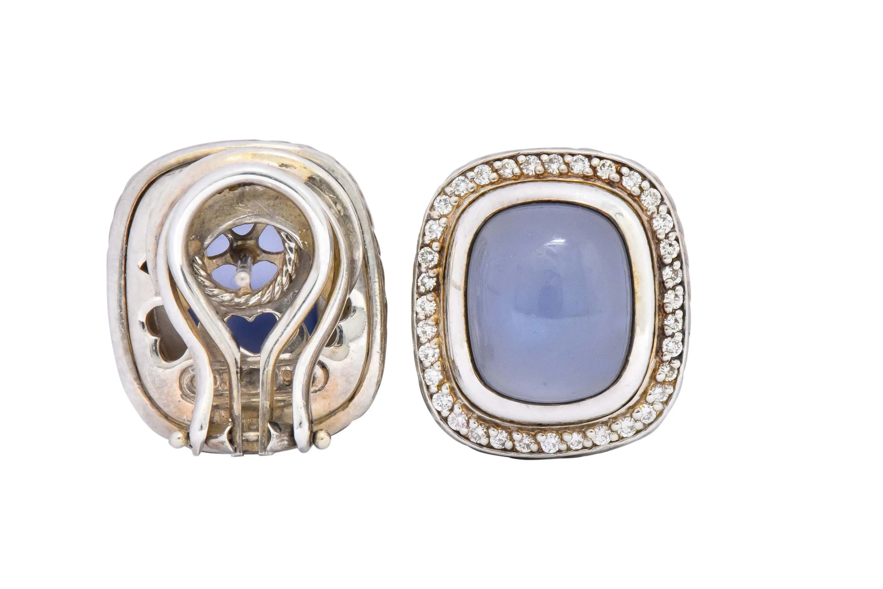 David Yurman Chalcedony 0.70 CTW Diamond Sterling Silver Earrings