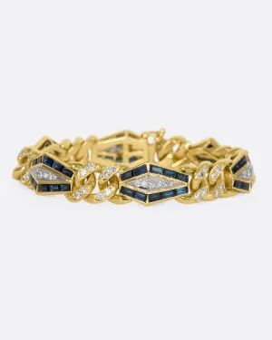 Diamond and Sapphire Curb Chain Bracelet
