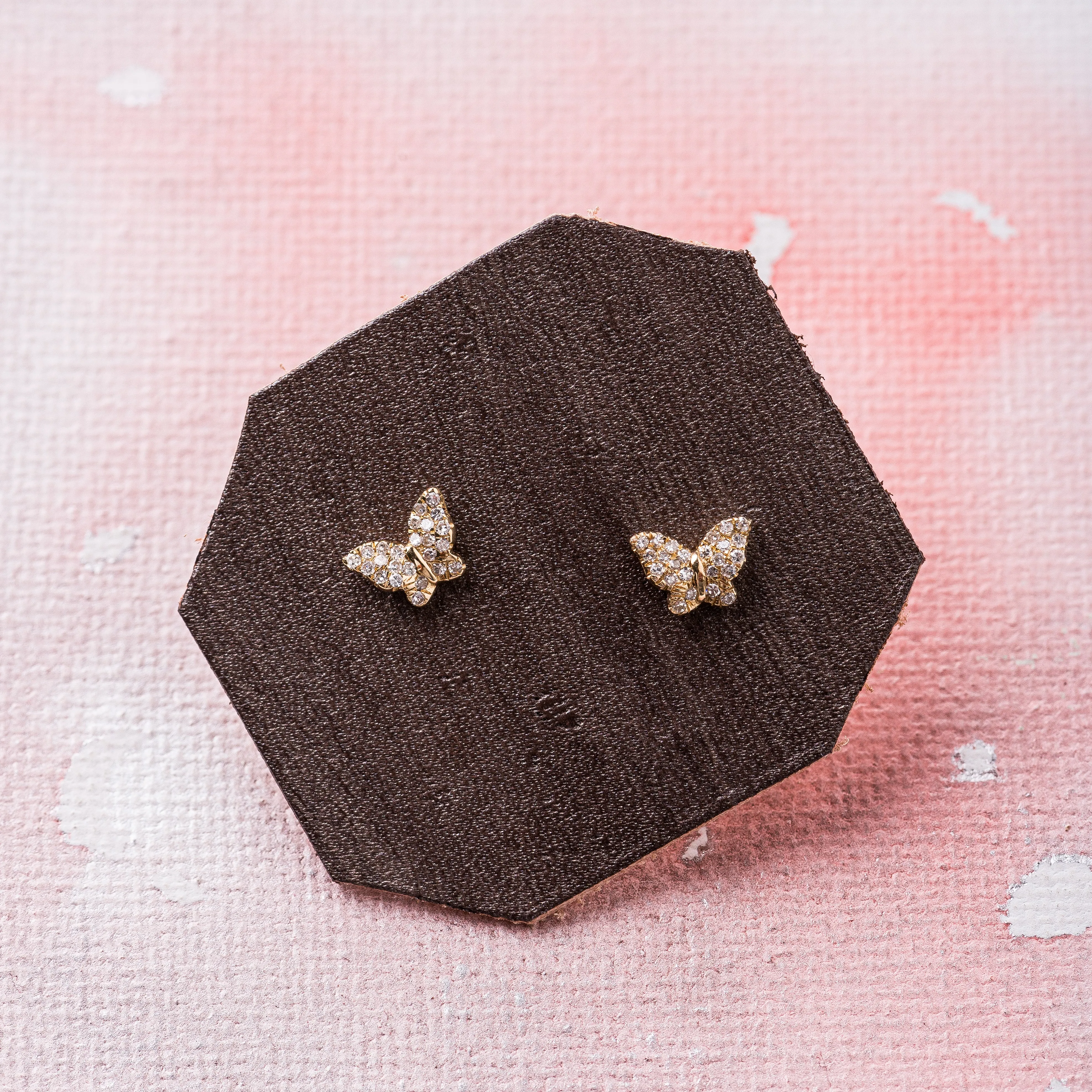 Diamond Butterfly Stud Earrings in 14k Gold