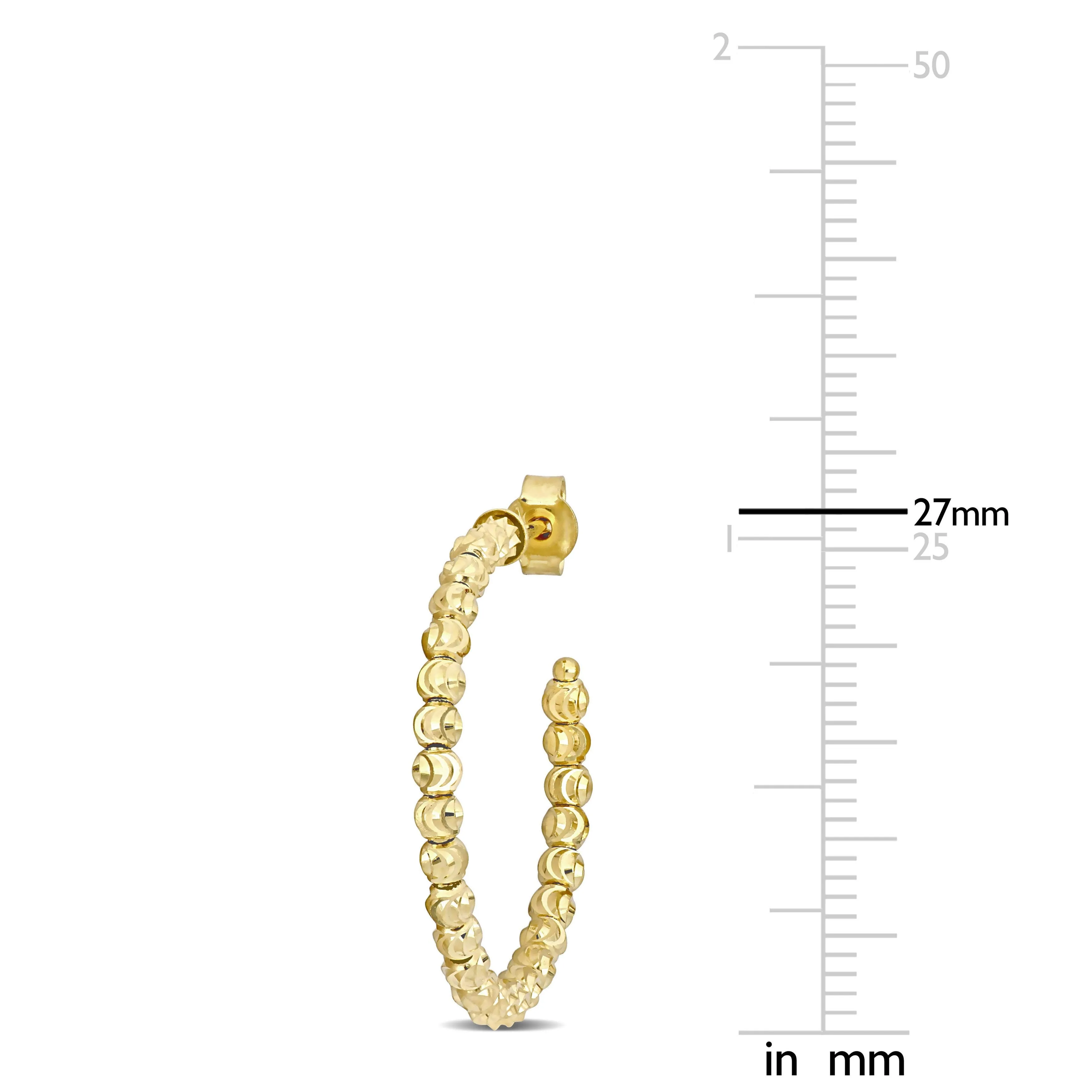 Diamond Cut Bead Hoop Earrings 18K Yellow Gold