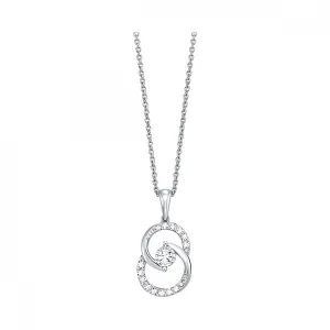 Diamond Double Circle Interlock Pendant Necklace set in White Gold, 0.25 cttw