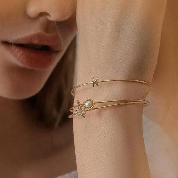 Diamond Multi-loop Pearl Flower Studded Bracelet