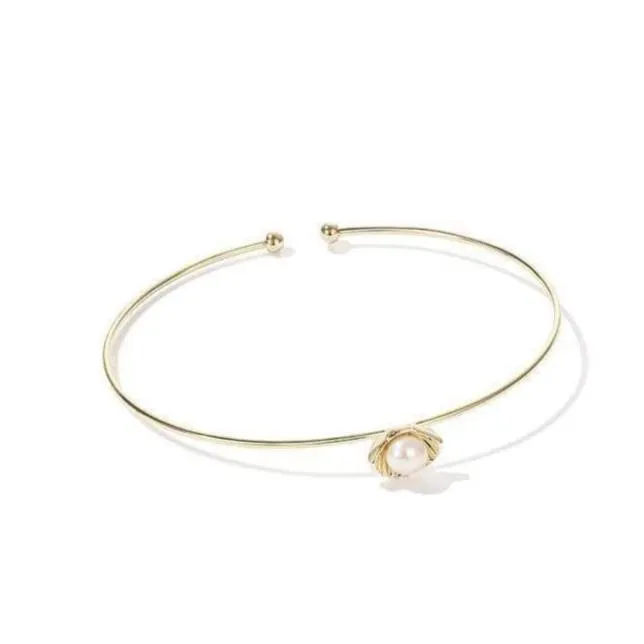 Diamond Multi-loop Pearl Flower Studded Bracelet