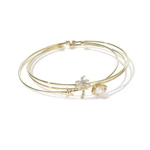 Diamond Multi-loop Pearl Flower Studded Bracelet