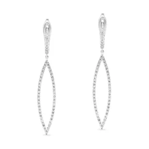 Diamond Pave-Lined Open Marquise Shaped Dangling Earrings