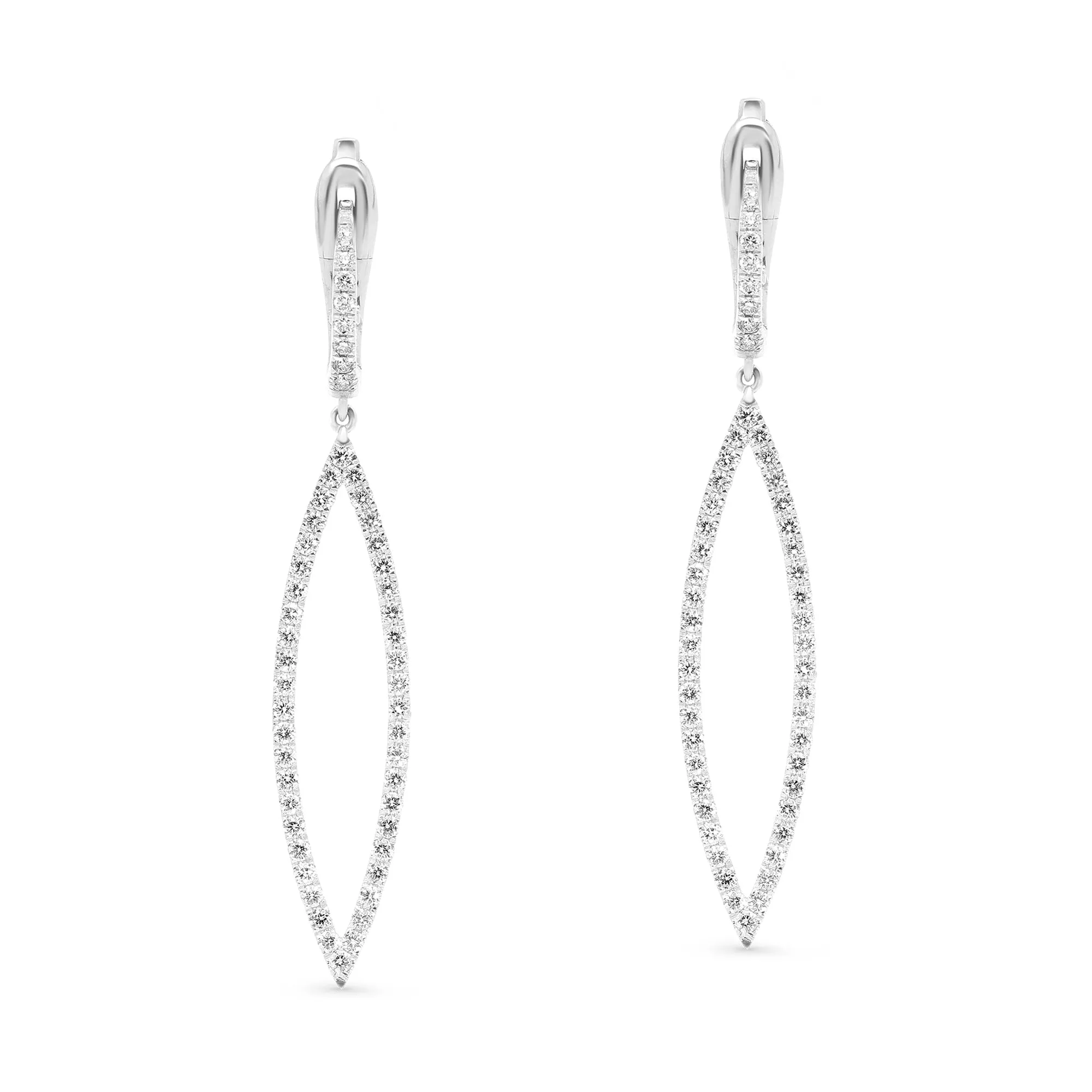 Diamond Pave-Lined Open Marquise Shaped Dangling Earrings