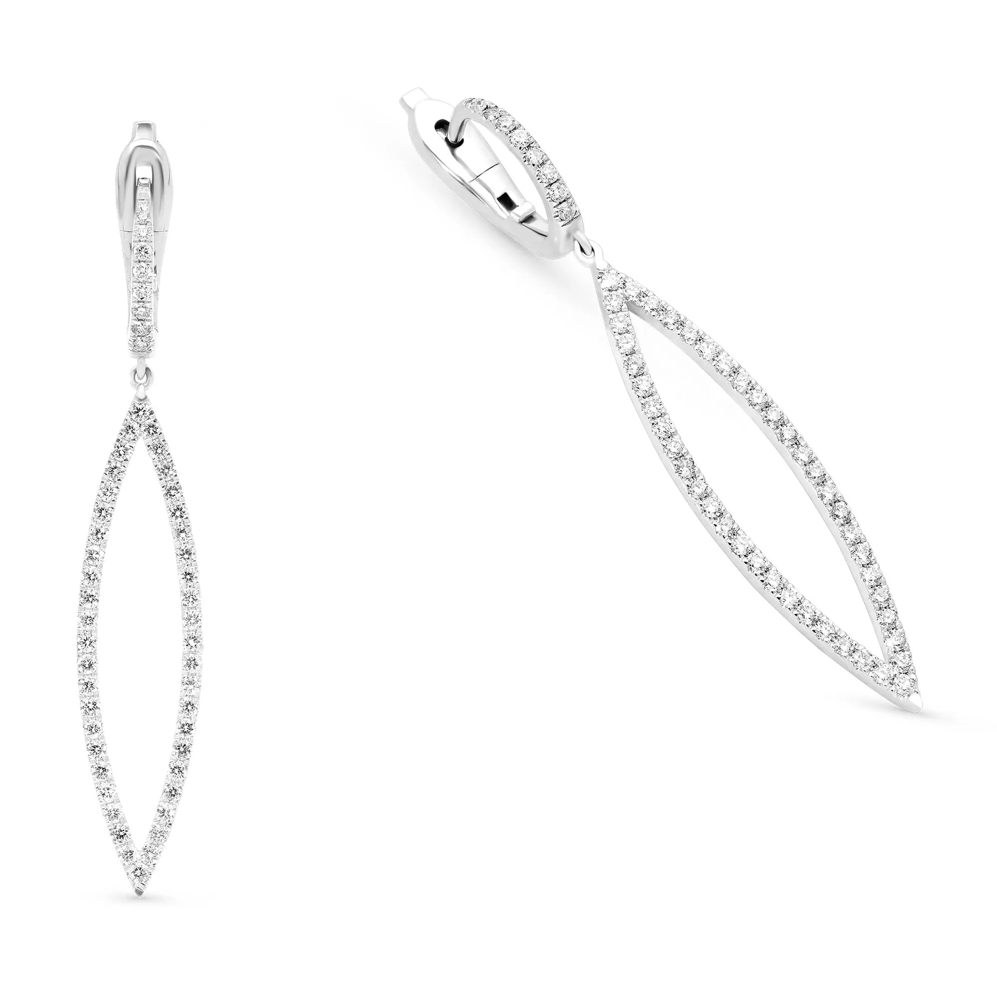 Diamond Pave-Lined Open Marquise Shaped Dangling Earrings