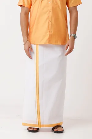 Divine - Golden Yellow Cotton Blend Single Layered Dhoti With Fancy Borders For Men | Uathayam