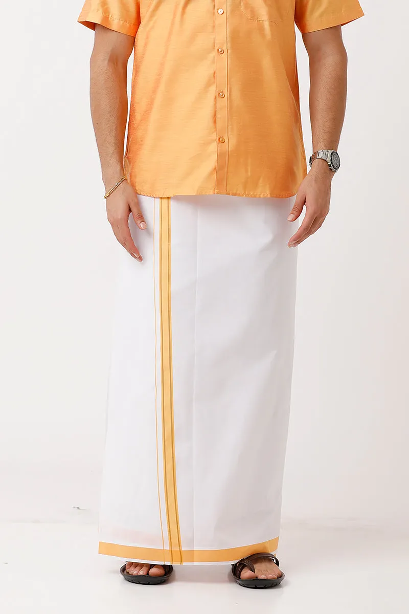 Divine - Golden Yellow Cotton Blend Single Layered Dhoti With Fancy Borders For Men | Uathayam