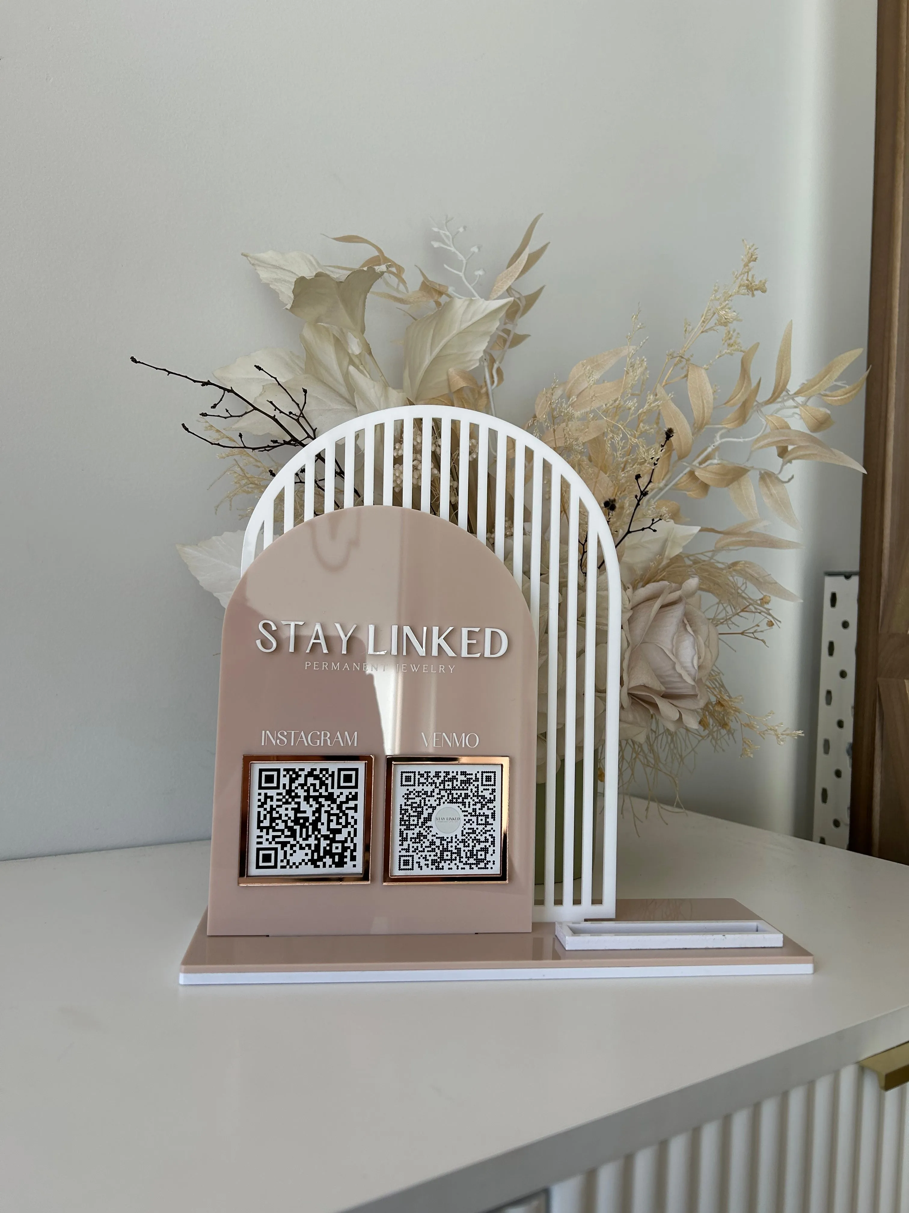 Double Arched Logo   2 QR’s and Card Holder
