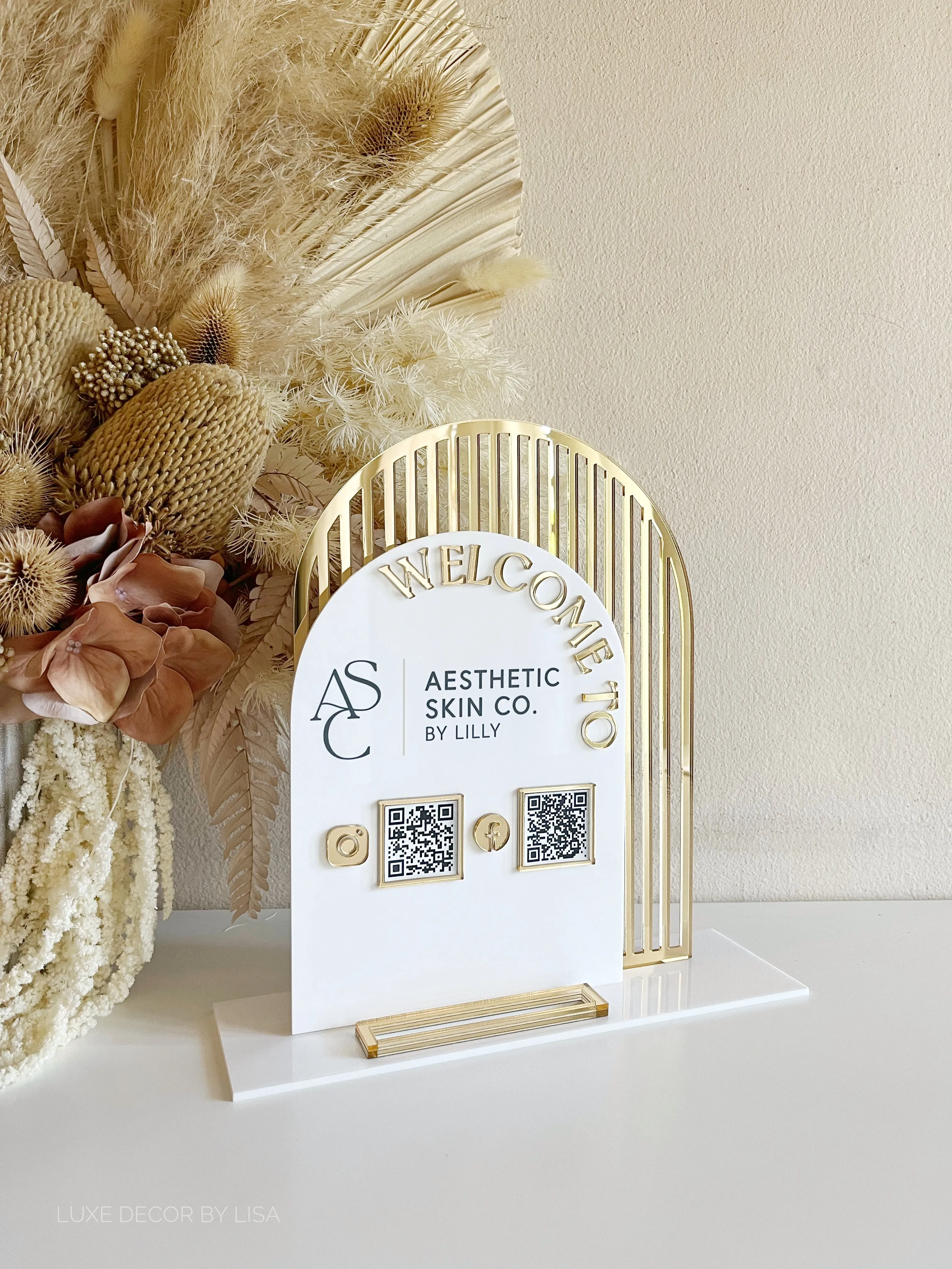 Double Arched Logo, QRS   Business Cards Sign