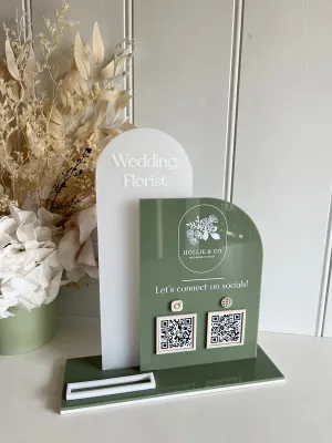 Double Shaped Logo, QR’s, Website   Cardholder Sign